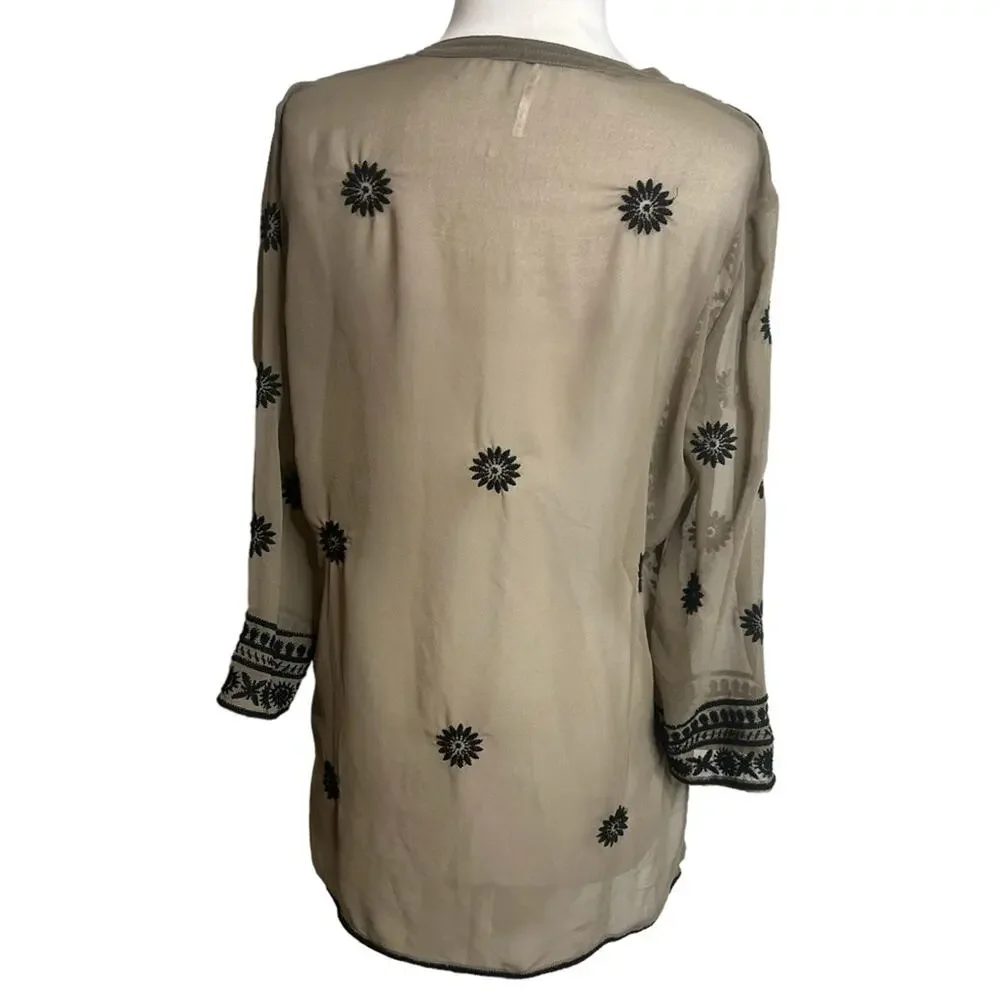 Free people full embroidered semi sheer tunic top Sz XS